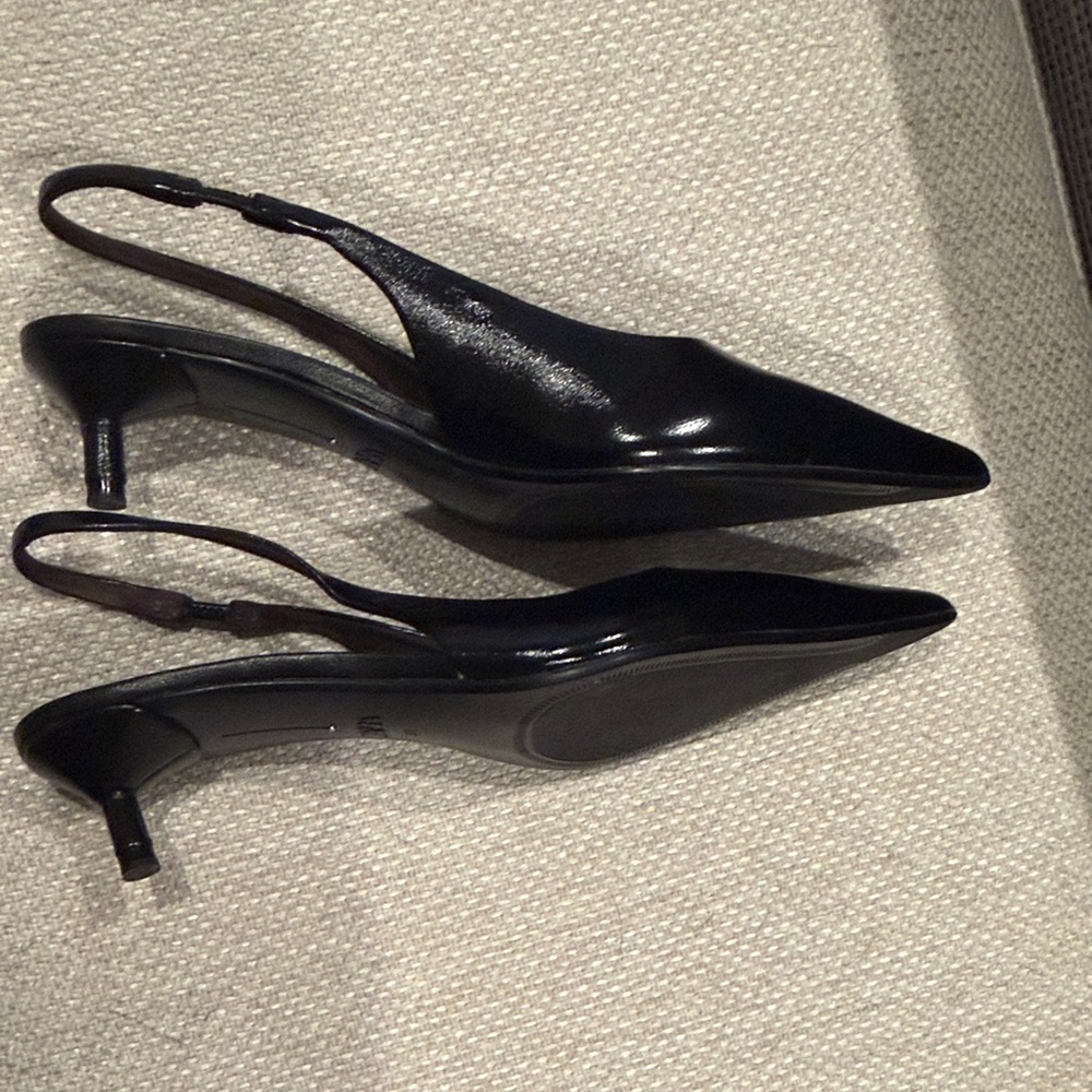 Zara Black Pointed Slingback Heels - Picture 6 of 7